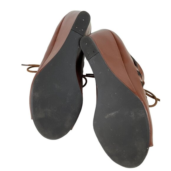 Material Girl Brown Gladiator Cut Out Peep Toe Wedge Sandals Size 7 - Picture 8 of 12